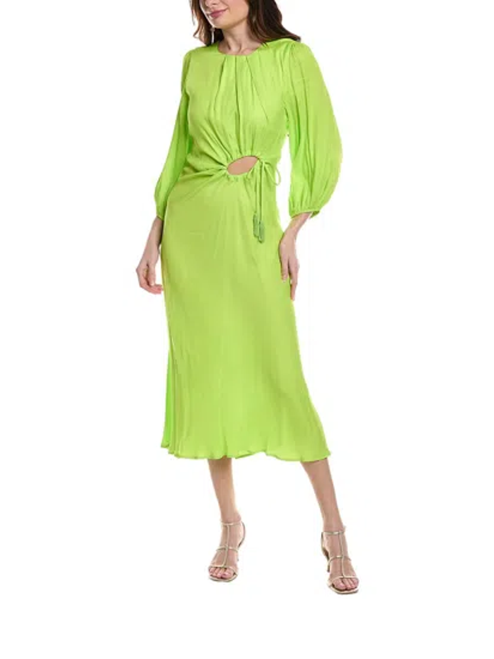 Nwt Farm Rio Circle Cut-Out Ruched A-Line Midi Dress Lime Green Women's Large